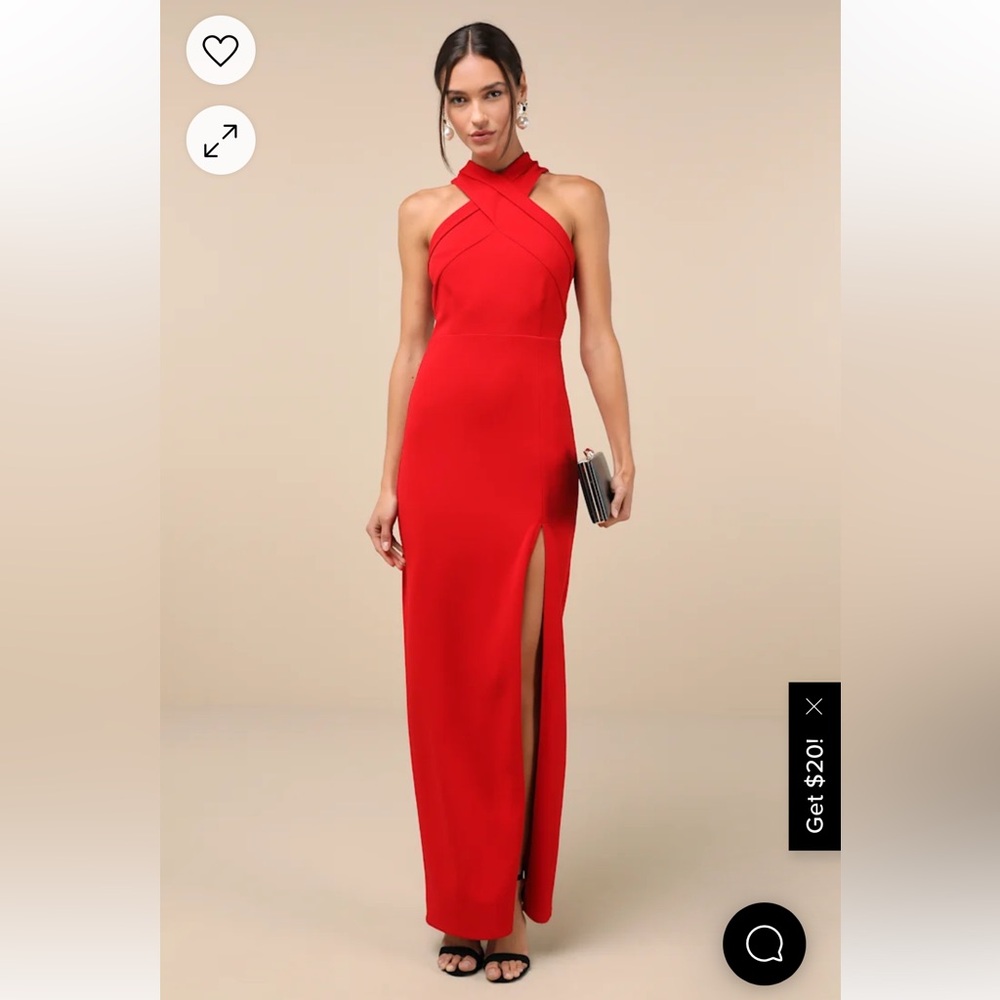 NWT Lulus Head to Cocktail Hour Red Halter Neck Maxi Dress
